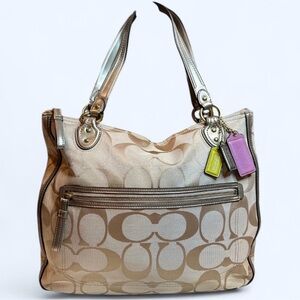 Coach Poppy Metallic Signature Tote, Champagne & Bronze